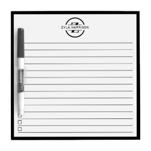 Modern Black White Monogram Name To Do List Dry Erase Board