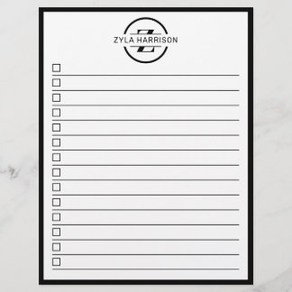 Modern Black White Monogram Name To Do List Flyer