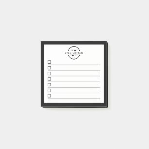 Modern Black White Monogram Name To Do List Post-it Notes