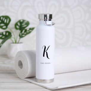 Modern Black&White Monogram Name Water Bottle