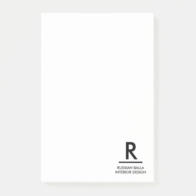 Modern Black White Monogram Note Design (Front)