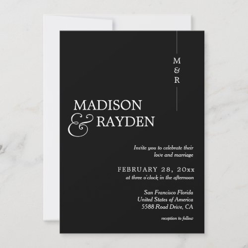 Modern Black White Monogram Photo QR Code Wedding Invitation