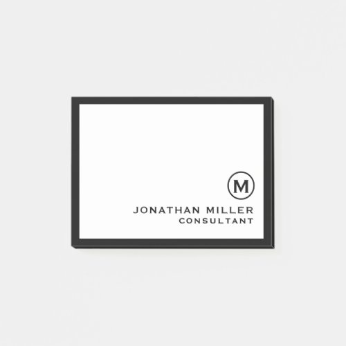 Modern Black White Monogram Post_it Notes