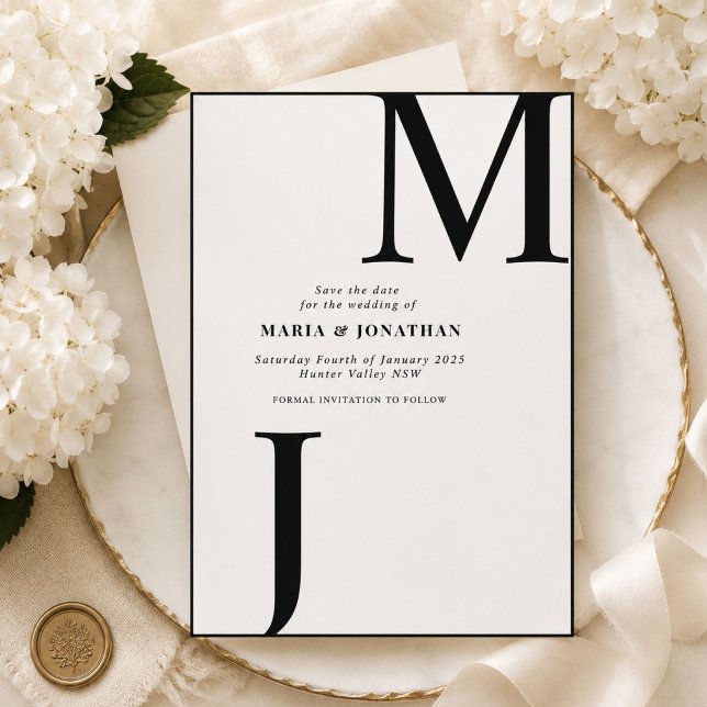 Modern Black White Monogram save the date (Creator Uploaded)