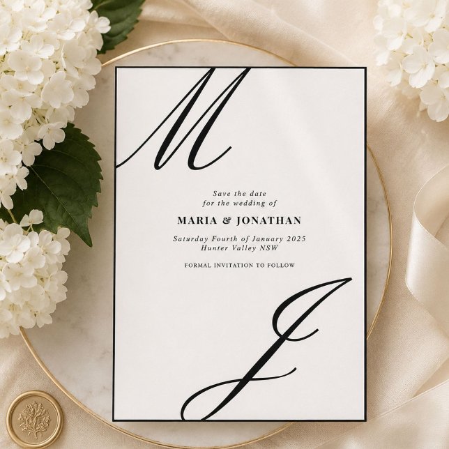 Modern Black White Monogram save the date (Creator Uploaded)