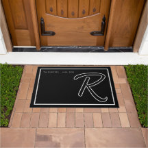 Modern Black White Monogram Script Family Name