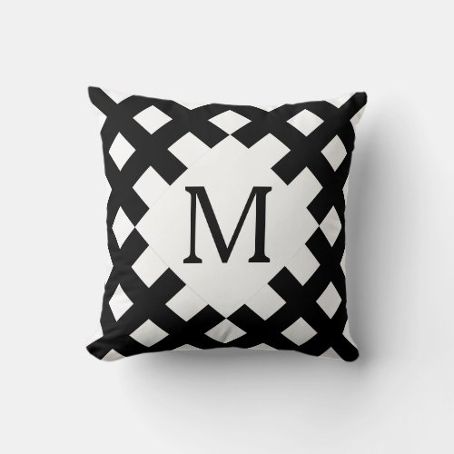 Modern Black White Monogram Throw Pillow