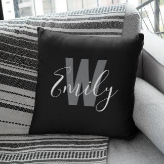 Modern Black White Monogram Throw Pillow
