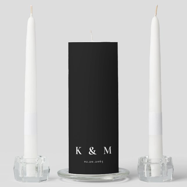 Modern Black & White Monogram Unity Candle Set (Front)
