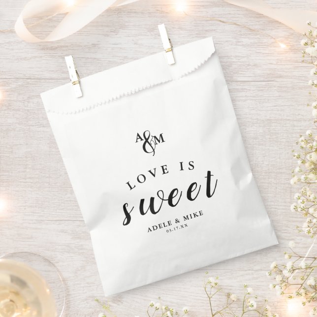 Modern Black & White Monogram Wedding Favor Bag (Clipped)