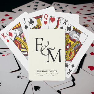 Modern Black & White Monogram Wedding Guest Book Poker Cards