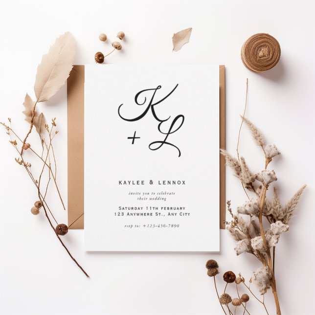 Modern Black & White Monogram Wedding Invitation (Creator Uploaded)