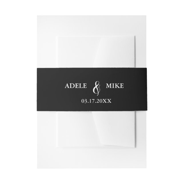 Modern Black & White Monogram Wedding Invitation Belly Band (Front Example)