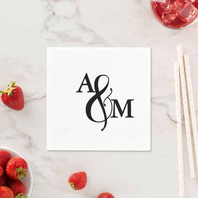 Modern Black & White Monogram Wedding Napkins (Insitu)