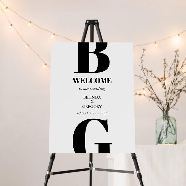 Modern Black & White Monogram Wedding Welcome Foam Board (In Situ (Stand))