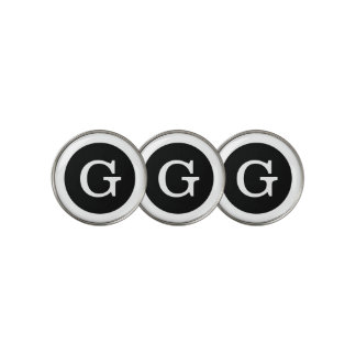 Modern Black White Monogram with Circle Border Golf Ball Marker