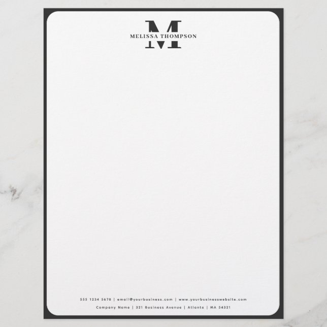 Modern Black & White Monogrammed Letterhead (Front)