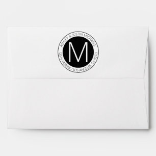 Modern Black & White Monogrammed Return Address Envelope