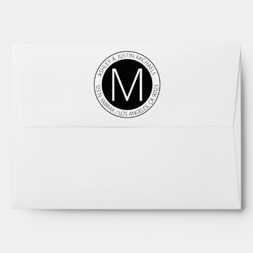 Modern Black  White Monogrammed Return Address Envelope