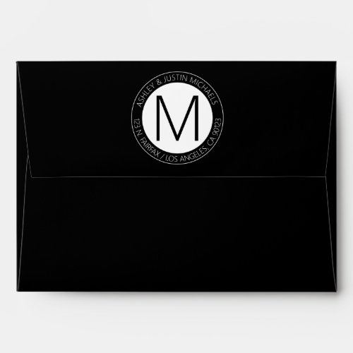 Modern Black  White Monogrammed Return Address Envelope