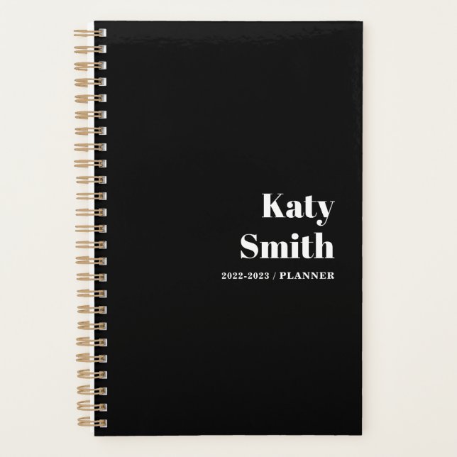 Modern Black White Monthly Weekly Start Anytime  Planner (Front)