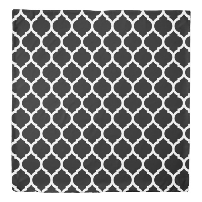 Modern Black White Moroccan Quatrefoil Pattern Pil Duvet Cover (Front)