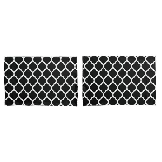 Modern Black White Moroccan Quatrefoil Pattern Pillowcase (Front-Set)