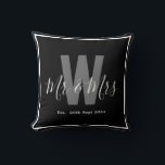 Modern Black White Mr Mrs Monogram Border Date Throw Pillow<br><div class="desc">Add a personal touch to your space with this stylish home décor Modern Black and White Monogram Throw Pillow featuring a monogrammed initial,  Mr & Mrs and established date. Easily customizable to display your own name and initial,  it's the perfect blend of comfort and personalization for your home!</div>