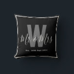 Modern Black White Mr Mrs Monogram Border Date Throw Pillow<br><div class="desc">Add a personal touch to your space with this stylish home décor Modern Black and White Monogram Throw Pillow featuring a monogrammed initial, Mr & Mrs and established date. Easily customizable to display your own name and initial, it's the perfect blend of comfort and personalization for your home!</div>