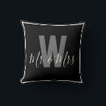 Modern Black White Mr Mrs Monogram Border Throw Pillow<br><div class="desc">Add a personal touch to your space with this stylish home décor Modern Black and White Monogram Throw Pillow featuring a monogrammed initial and Mr & Mrs. Easily customizable to display your own name and initial,  it's the perfect blend of comfort and personalization for your home!</div>