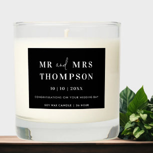 Modern Black White MR & MRS Wedding Scented Candle