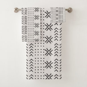 Modern Black White Mudcloth African Pattern Bath Towel Set