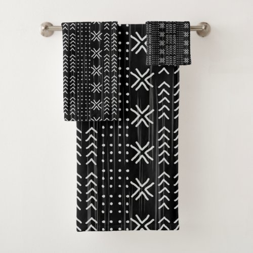 Modern Black White Mudcloth African Pattern Bath Towel Set