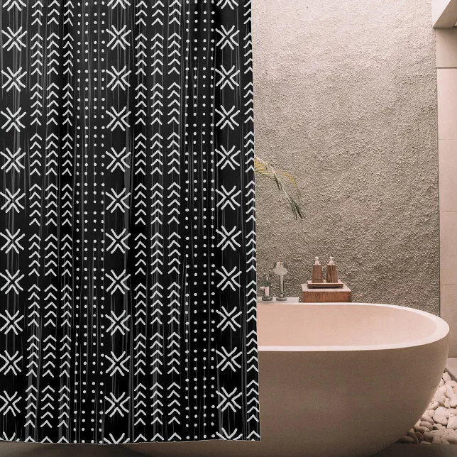 Modern Black White Mudcloth African Pattern Shower Curtain | Zazzle