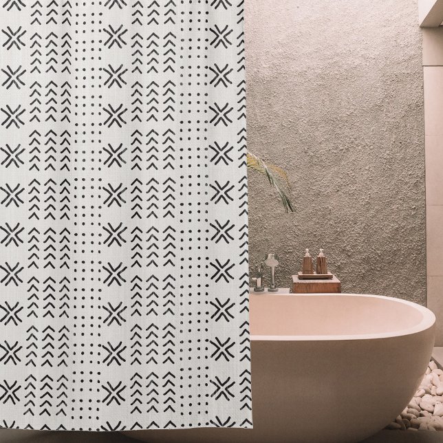 Modern Black White Mudcloth African Pattern Shower Curtain (Creator Uploaded)