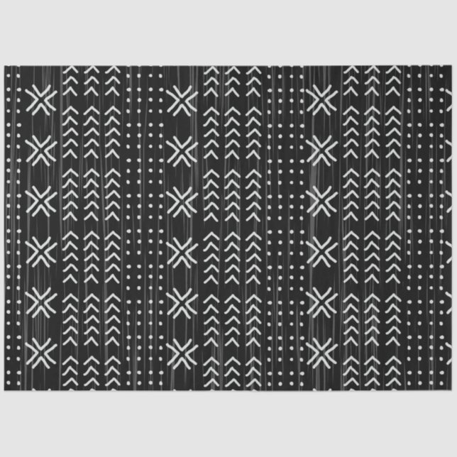 Modern Black White Mudcloth African Pattern Tissue Paper (Front)