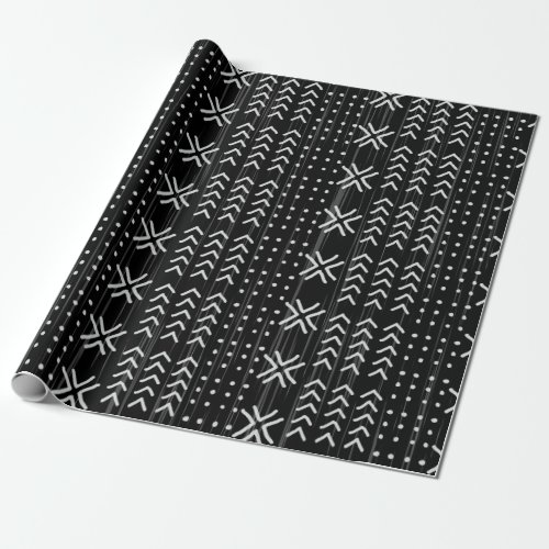 Modern Black White Mudcloth African Pattern Wrapping Paper