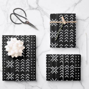 Modern Black White Mudcloth African Pattern Wrapping Paper Sheets