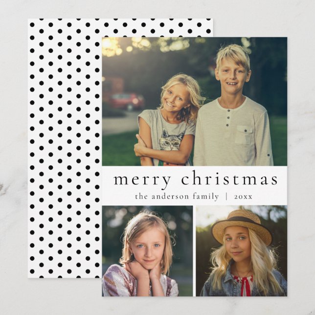 Modern Black & White Multi Photo Merry Christmas Holiday Card (Front/Back)