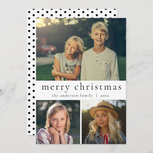 Modern Black  White Multi Photo Merry Christmas Holiday Card