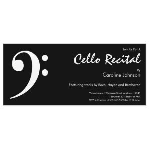 Modern Black White Music Cello Concert Recital Invitation