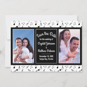 Modern Black White Music Notes Photo Save The Date by wasootch at Zazzle