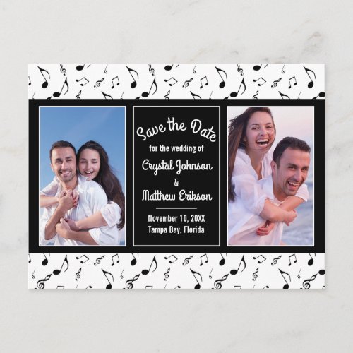 Modern Black White Music Notes Photo Save the Date