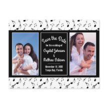 Modern Black White Music Notes Photo Save the Date