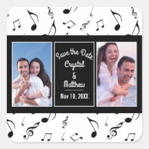 Modern Black White Music Notes Photo Save the Date