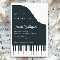 Modern Black White Music Piano Recital Invitation