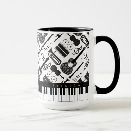 Modern Black  White Musical Instruments Pattern M Mug
