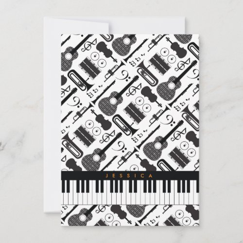 Modern Black  White Musical Instruments Pattern Note Card