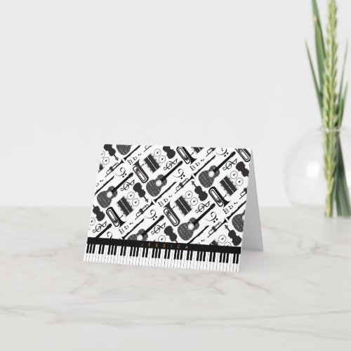 Modern Black  White Musical Instruments Pattern Note Card