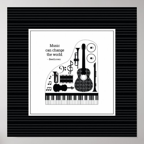 Modern Black  White Musical Instruments Pattern Poster
